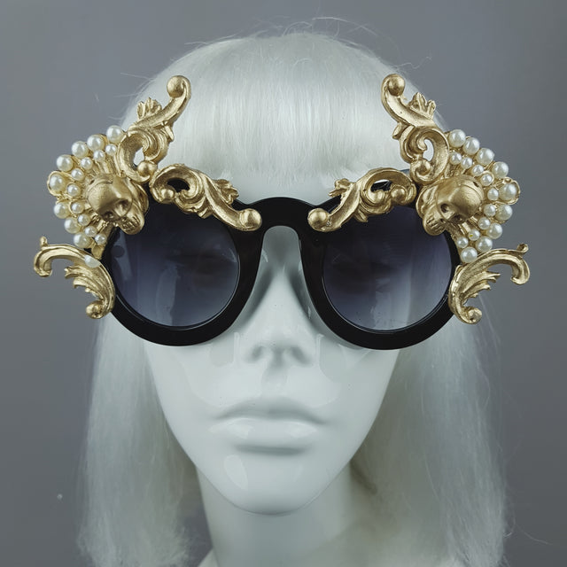 "Déesse" Gold Filigree & Pearl Ornate Sunglasses