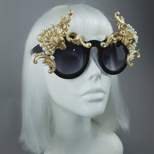"Déesse" Gold Filigree & Pearl Ornate Sunglasses
