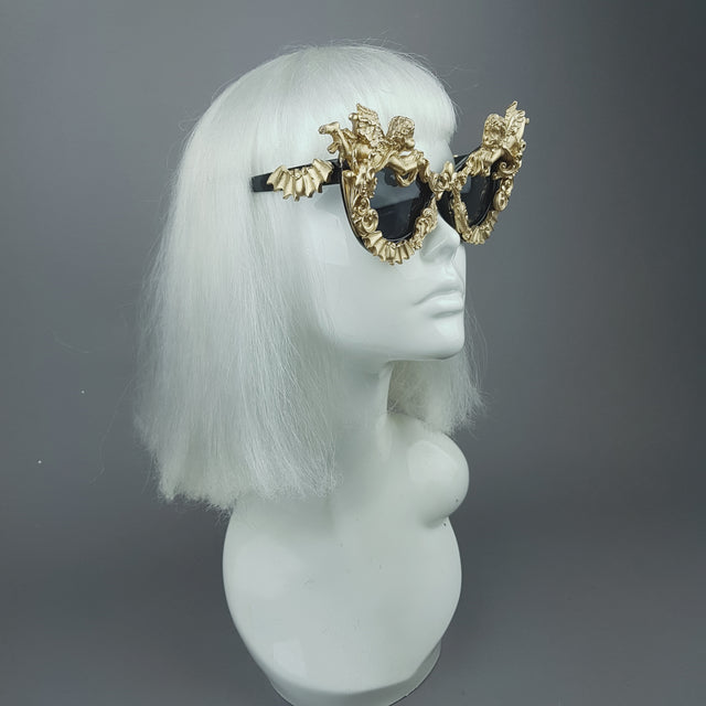"Kalma" Gold Filigree & Bat Ornate Sunglasses