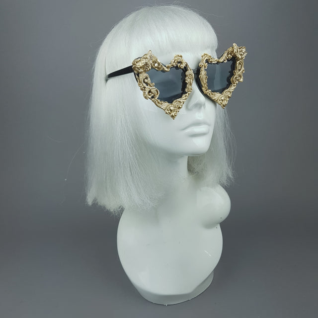 "Heart of Darkness" Gold Filigree Ornate Sunglasses
