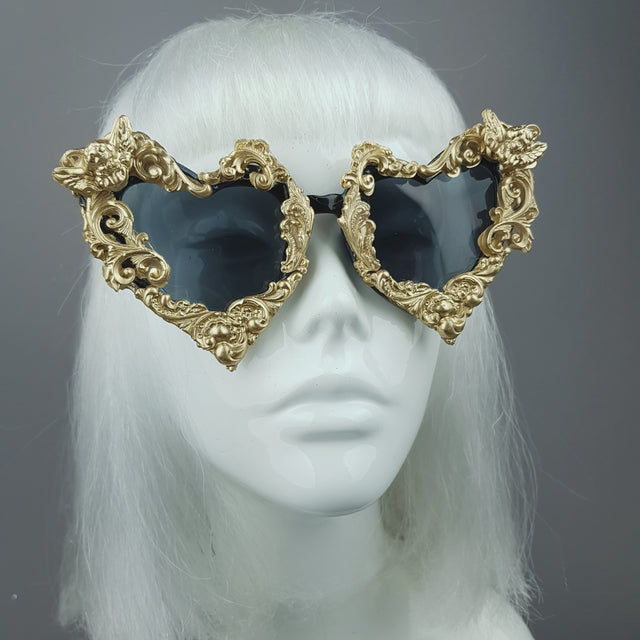 "Heart of Darkness" Gold Filigree Ornate Sunglasses