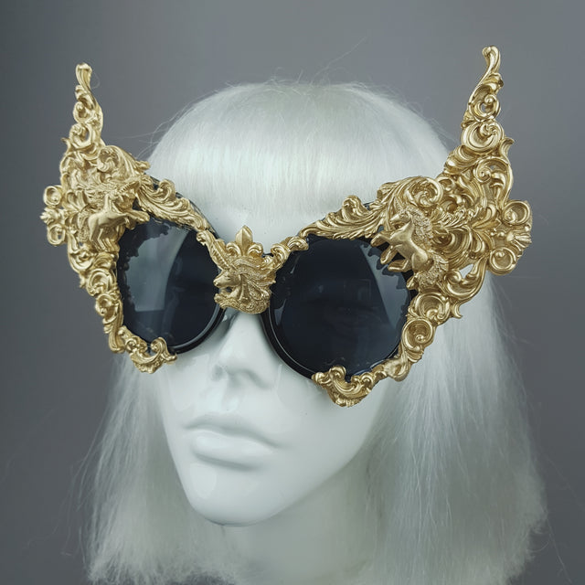 "Mystique" Gold Unicorn Filigree Sunglasses
