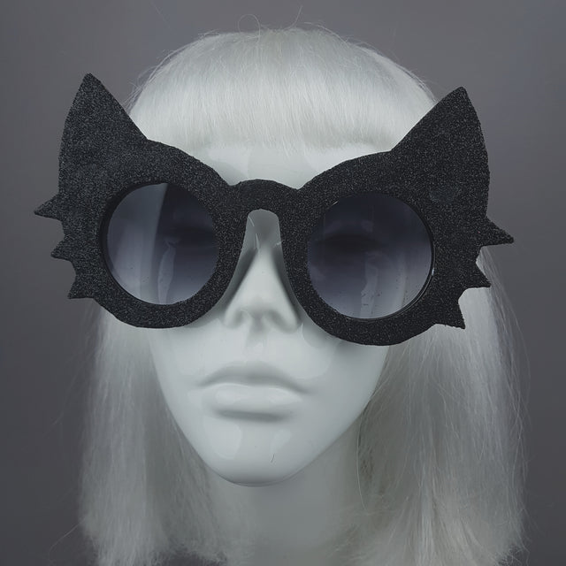 "Meowzer" Black Glitter Cat Sunglasses
