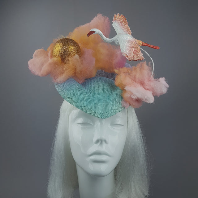 "Dusk" Sunset Sun, Clouds & Flamingo Fascinator Hat