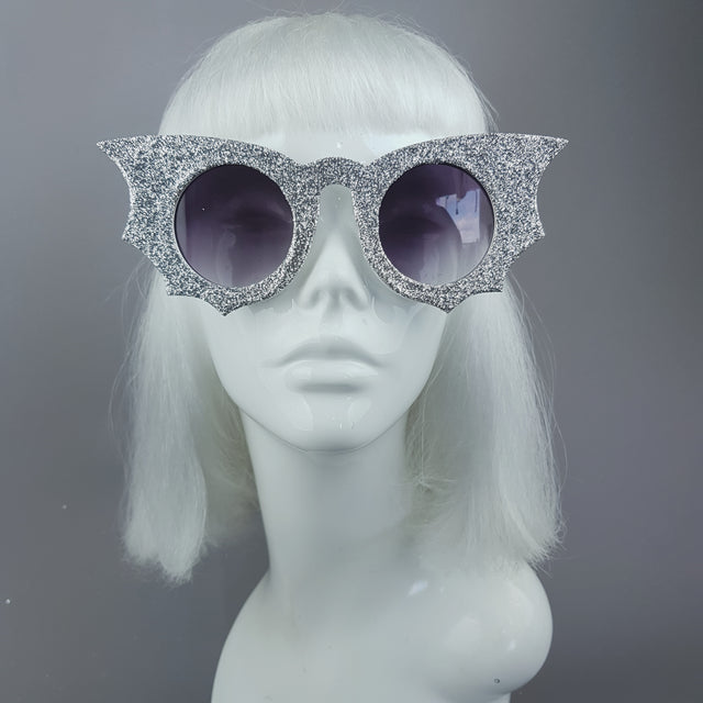 "Moonlit" Silver Glitter Bat Wing Sunglasses