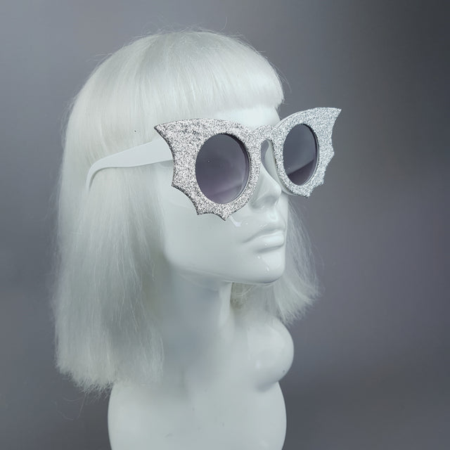 "Moonlit" Silver Glitter Bat Wing Sunglasses