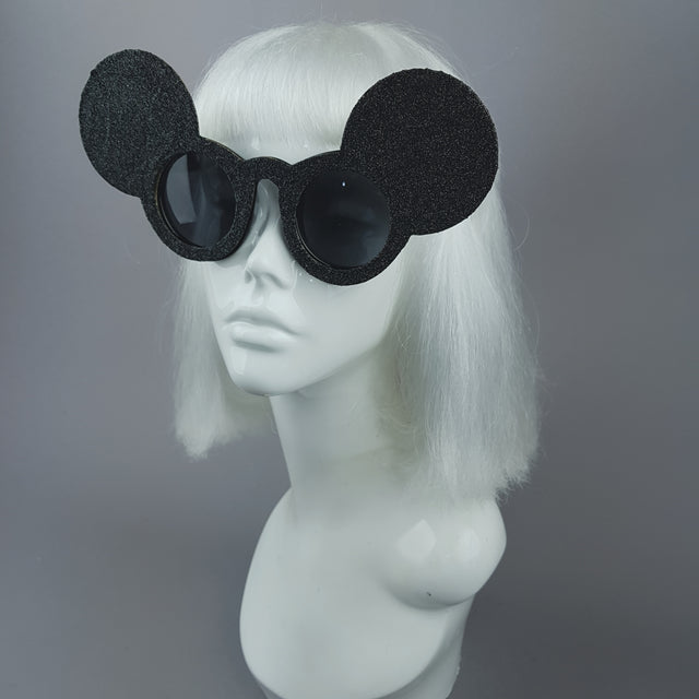 "Topo" Black Glitter Mouse Ear Sunglasses