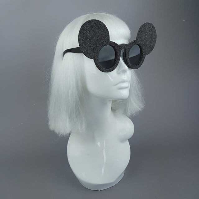 "Topo" Black Glitter Mouse Ear Sunglasses