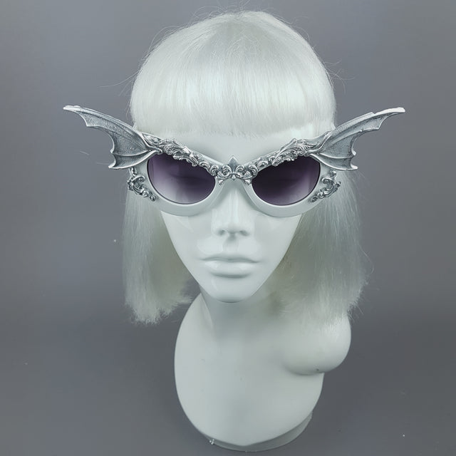 "Vamp" Silver Bat Wing Filigree Catseye Sunglasses