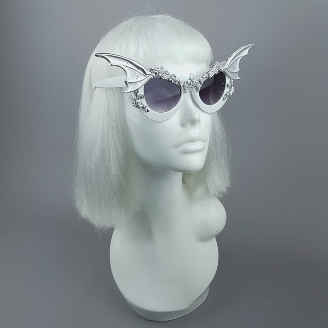 "Vamp" Silver Bat Wing Filigree Catseye Sunglasses