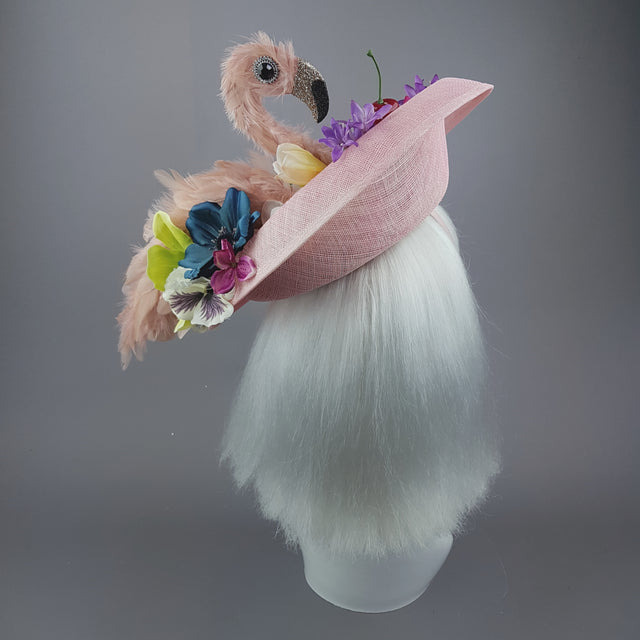 "Perdita" Feather Flamingo, Flower & Fruit Fascinator Hat