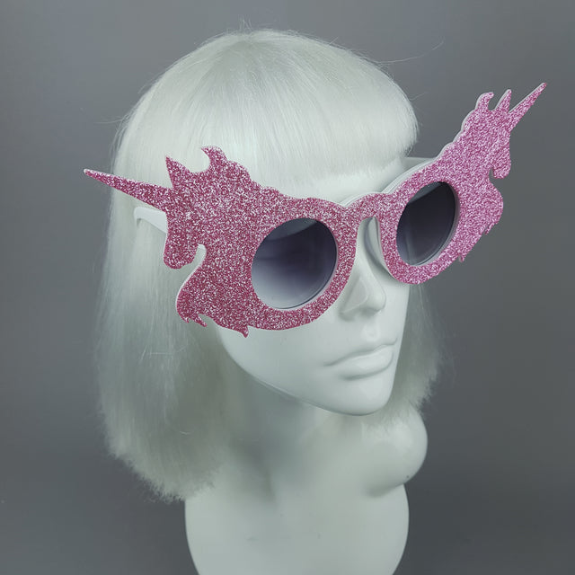 "Believe" Pink Glitter Unicorn Sunglasses