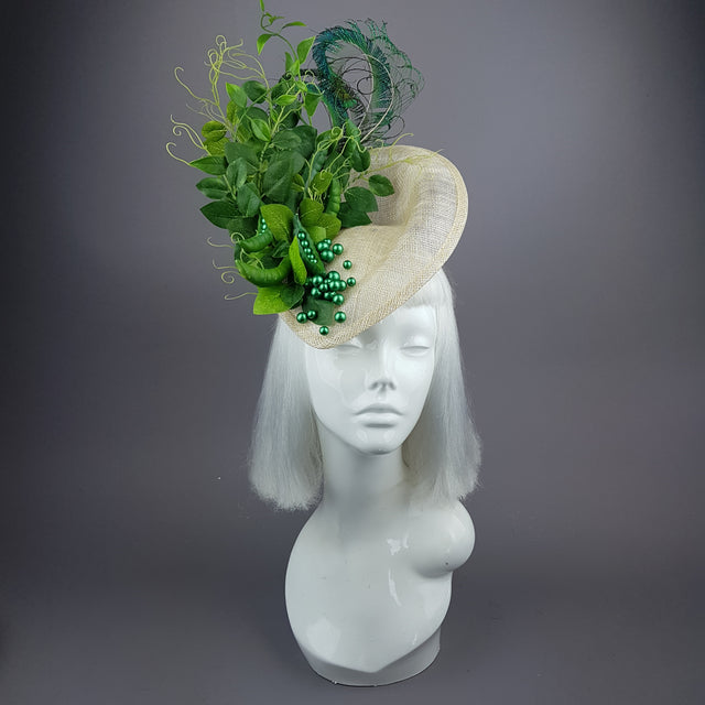 "Petit Pois" Peas, Peapod and Leaf Fascinator Hat