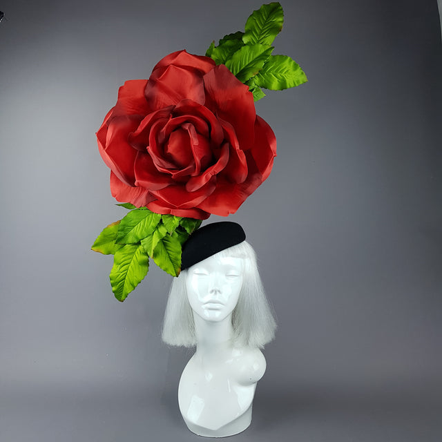 "Coming Up Roses" Giant Red Rose Fascinator Hat