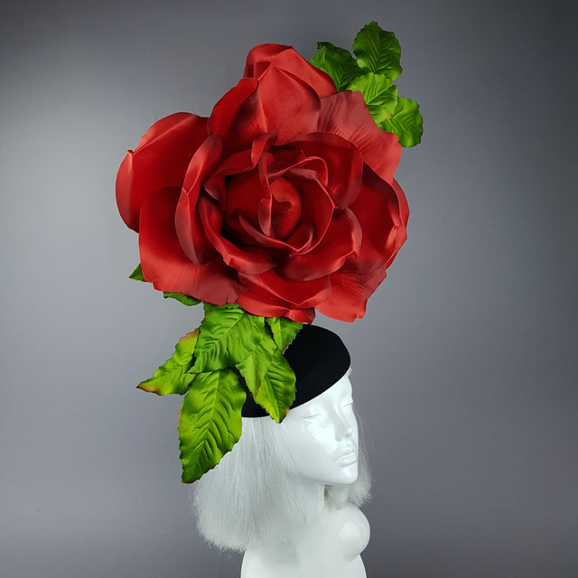 "Coming Up Roses" Giant Red Rose Fascinator Hat