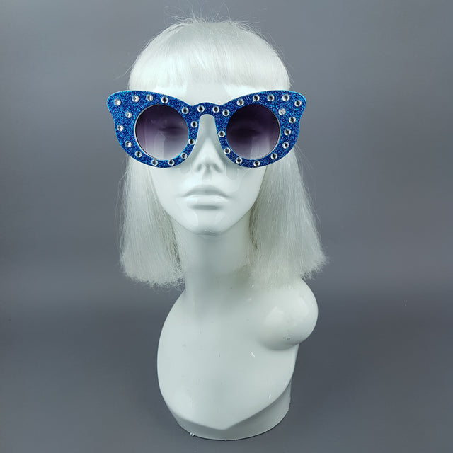 "Seiran" Blue Glitter Butterfly Shaped Sunglasses