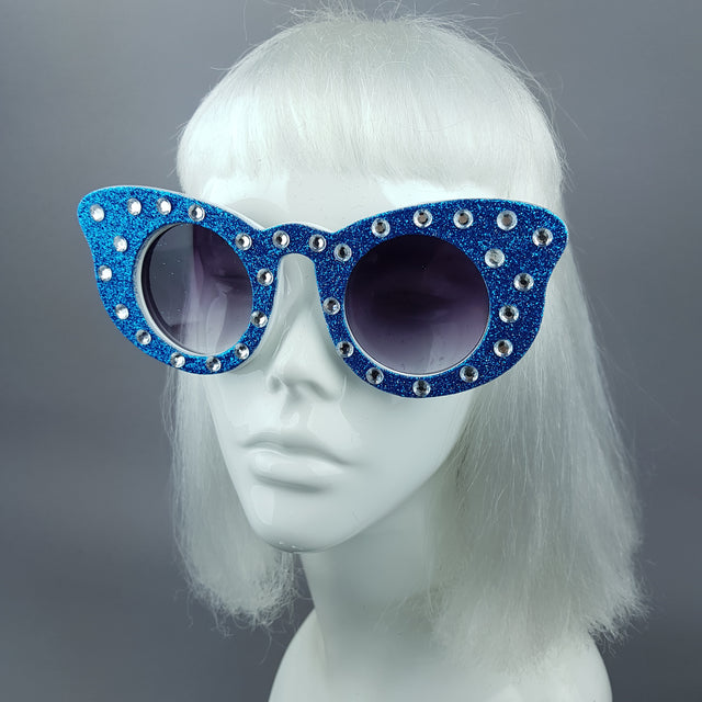 "Seiran" Blue Glitter Butterfly Shaped Sunglasses