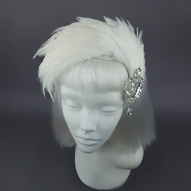 "Vespera" Vintage Inspired Ivory Jewel Feather Fascinator