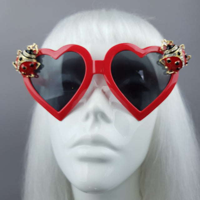 "Angelica" Jewelled Ladybird Heart Shaped Sunglasses