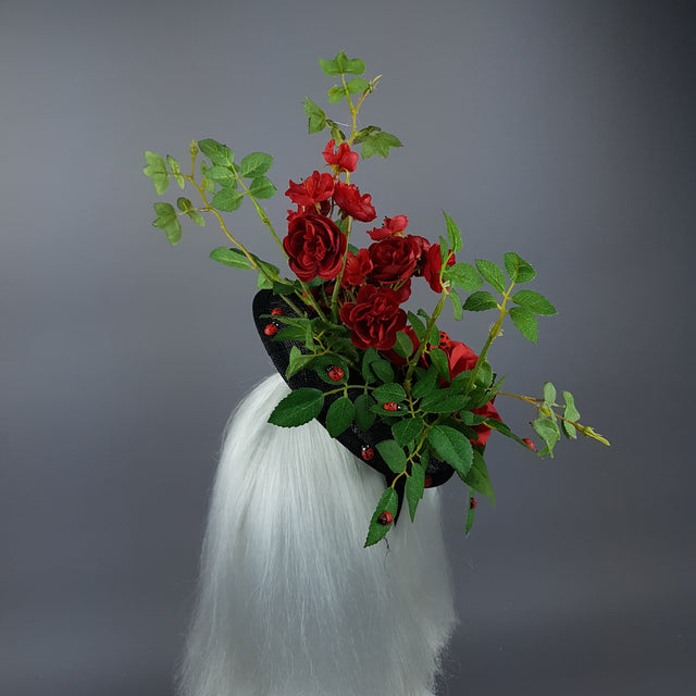 "Encantador" Red Rose & Ladybird Fascinator Hat