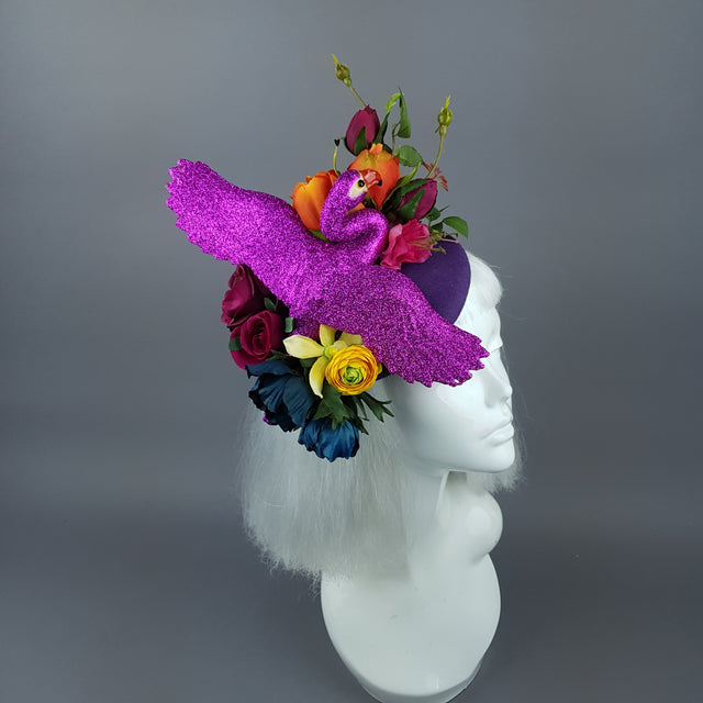 "Fantabulous" Colourful Flamingo & Flower Fascinator Hat