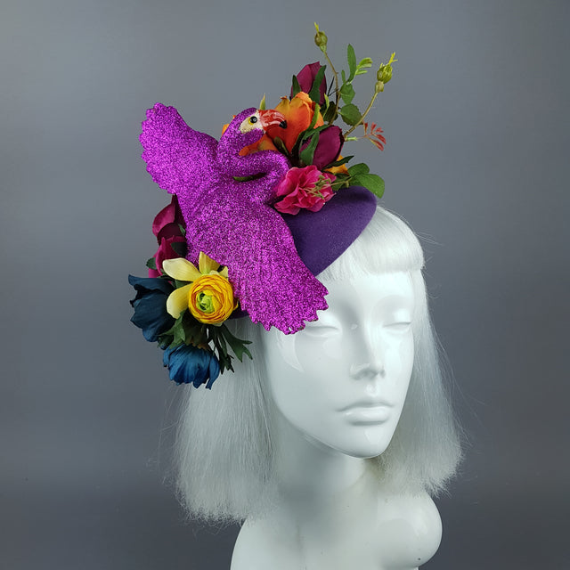 "Fantabulous" Colourful Flamingo & Flower Fascinator Hat