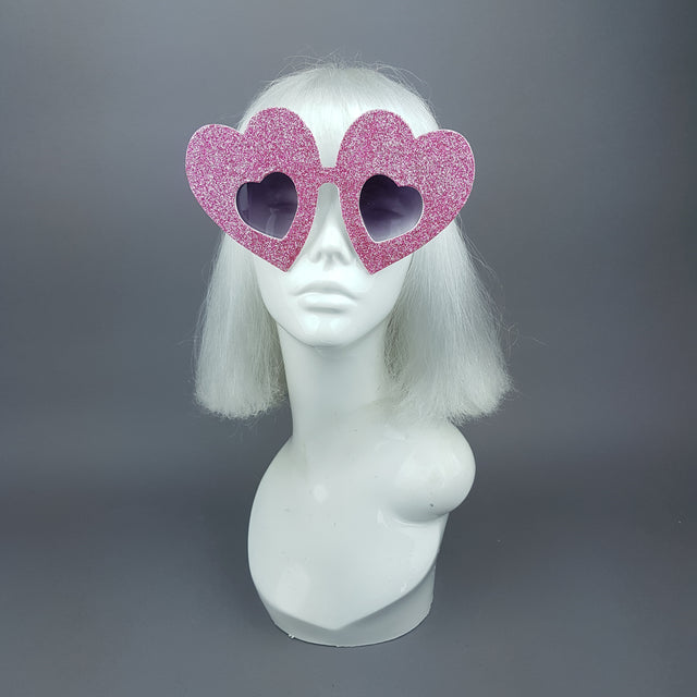 "Queen of Hearts" Pink Glitter Heart Sunglasses