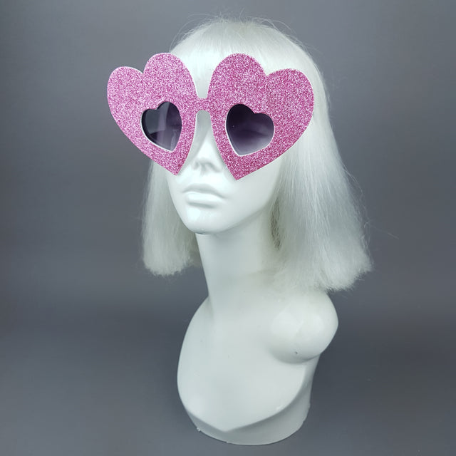 "Queen of Hearts" Pink Glitter Heart Sunglasses