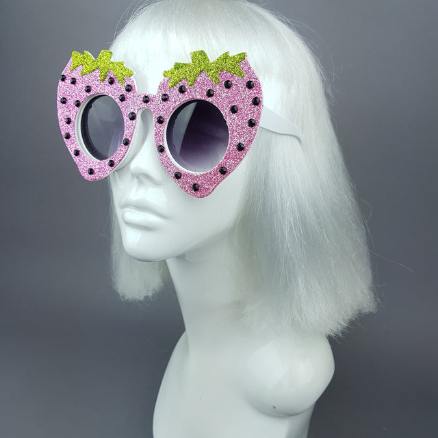 "Cupcake" Pink Strawberry Glitter Sunglasses