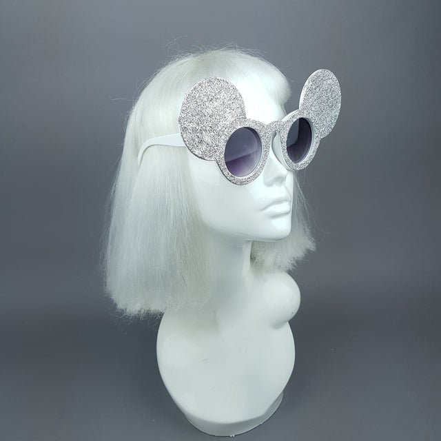 "Topo" Silver Glitter Mouse Ear Sunglasses