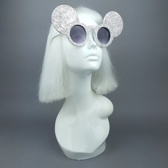 "Topo" Silver Glitter Mouse Ear Sunglasses