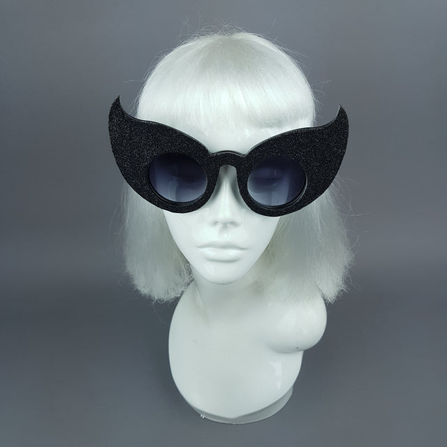 "Hex" Black Glitter Devil Horn Sunglasses