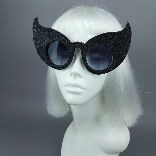 "Hex" Black Glitter Devil Horn Sunglasses