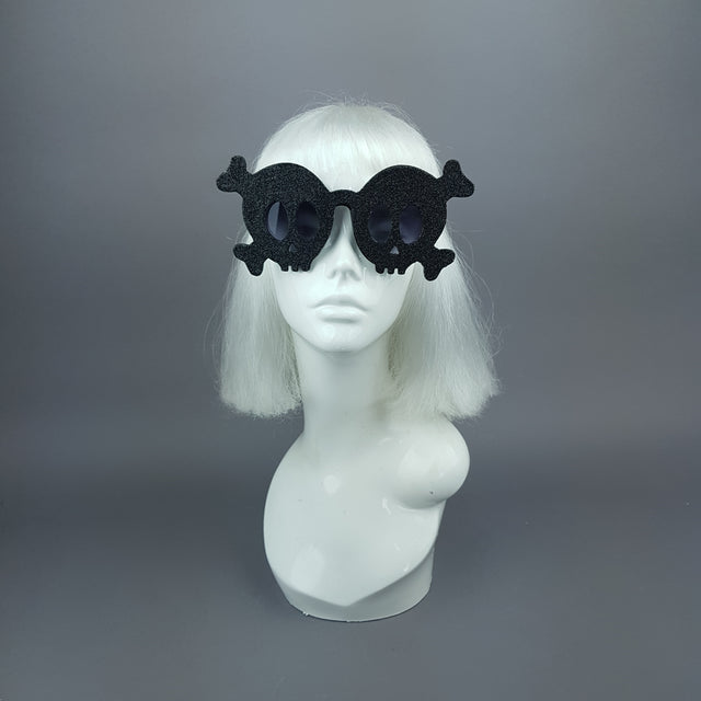 "Deadly" Black Glitter Skull Sunglasses