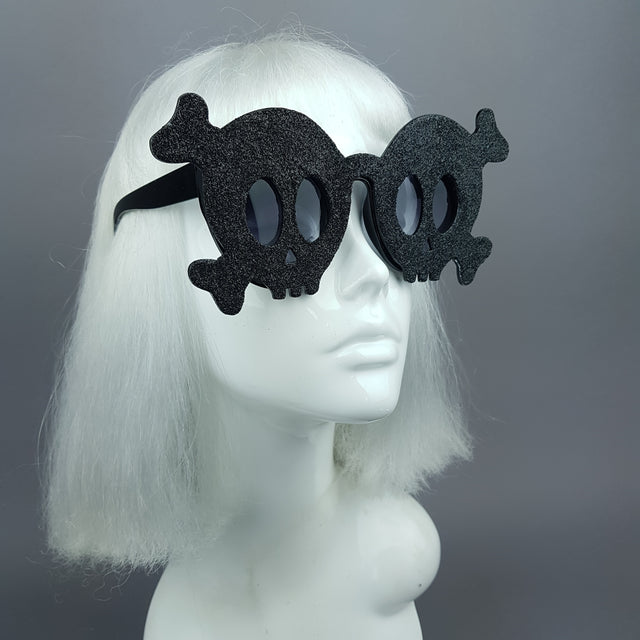 "Deadly" Black Glitter Skull Sunglasses