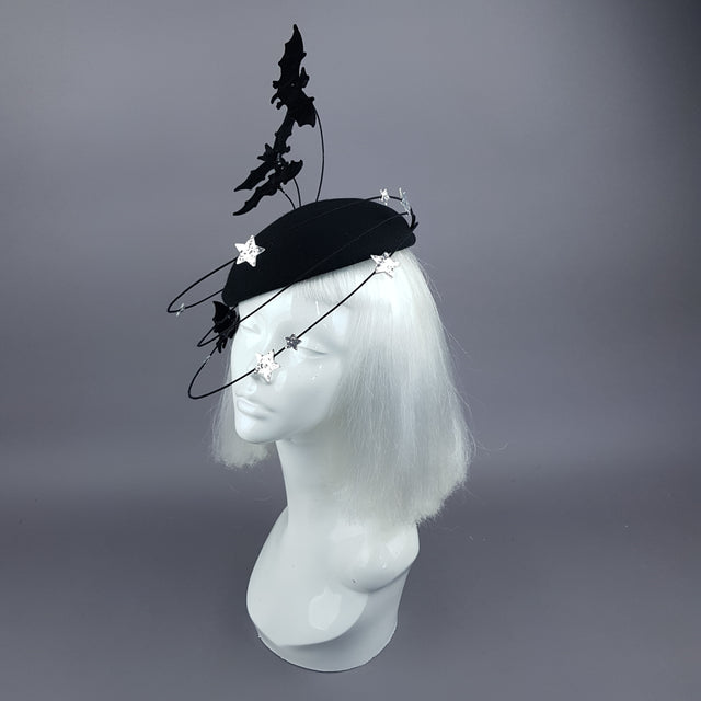 "Nisha" Flying Bat & Silver Stars Fascinator Hat