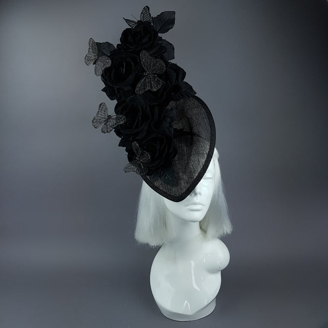 "Kiara" Black Rose & Butterfly Fascinator Hat