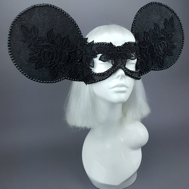 "Kiore" Black Giant Mouse Ears Mask