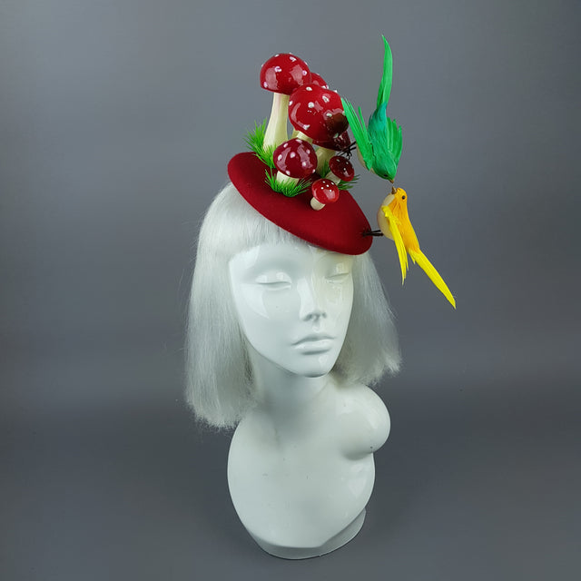 "Soen" Kissing Birds & Mushrooms Fascinator Hat