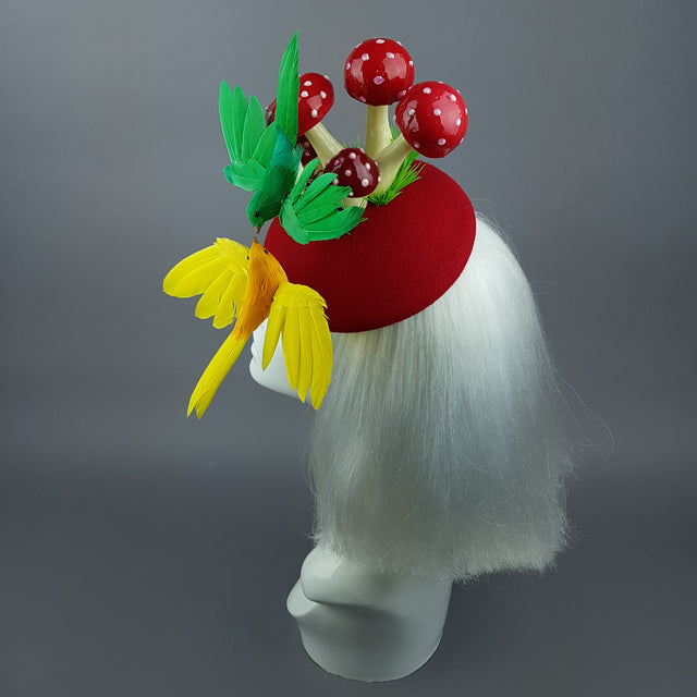 "Soen" Kissing Birds & Mushrooms Fascinator Hat