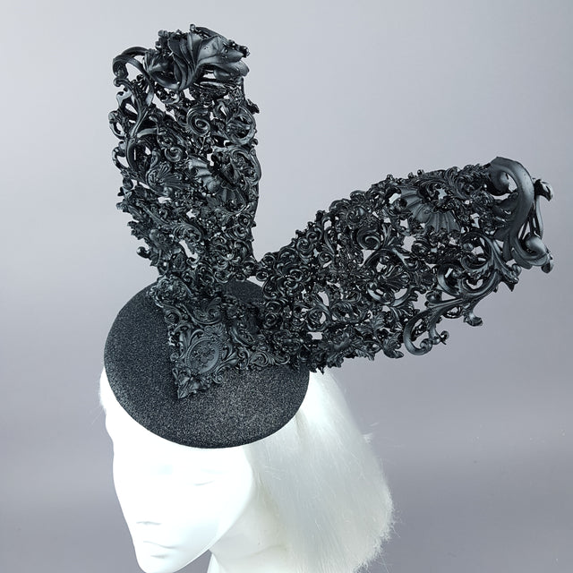"Bunnygirl" Black Filigree Baroque Bunny Rabbit Ears Hat