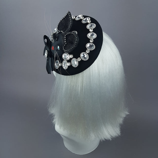 "Sootie" Bejewelled Black Dollface Cat Fascinator Hat