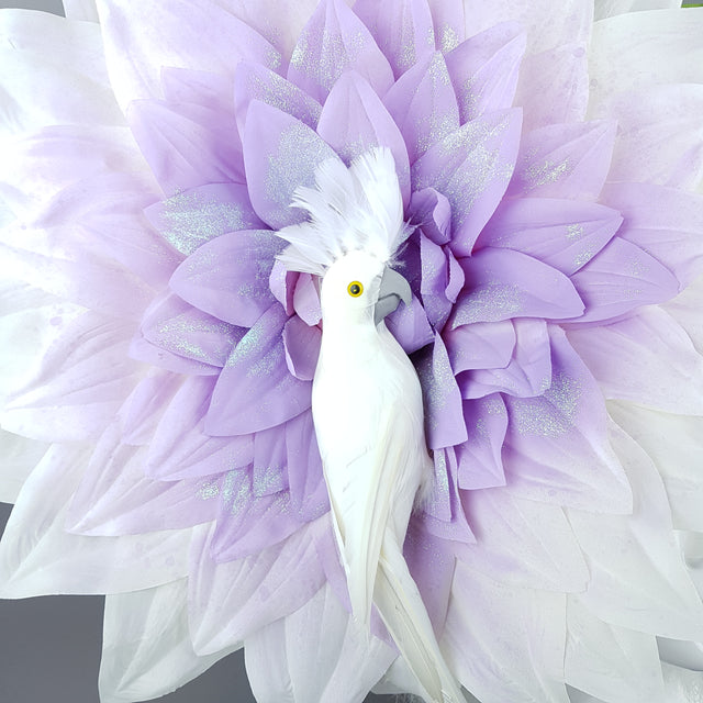 "Marin" Giant Purple Flower & White Bird Hat