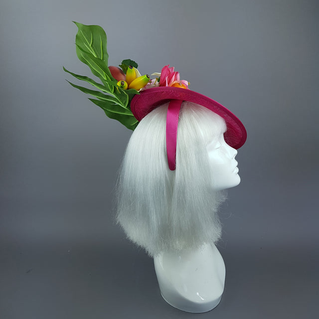 "Dulcina" Fuchsia Pink Flower & Fruit Ascot Wedding Hat