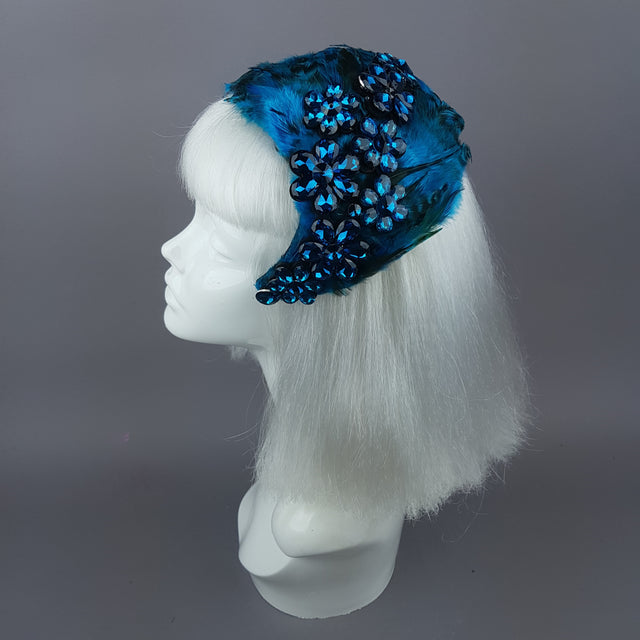 "Plume in Blue" Vintage Inspired Feather & Jewel Fascinator
