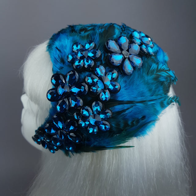"Plume in Blue" Vintage Inspired Feather & Jewel Fascinator