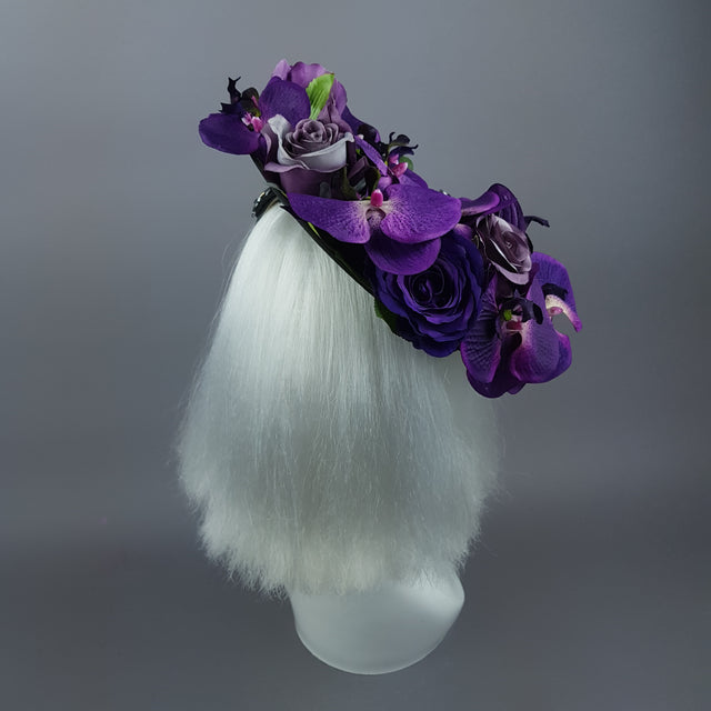 "Viola Profondo" Deep Purple Flower & Jewel Black Hat