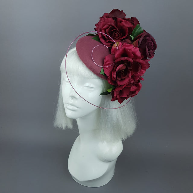 "Kaia" Dark Dusky Pink Rose Fascinator Hat