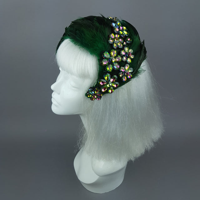 "Plume in Green" Vintage Inspired Feather Jewel Fascinator Hat