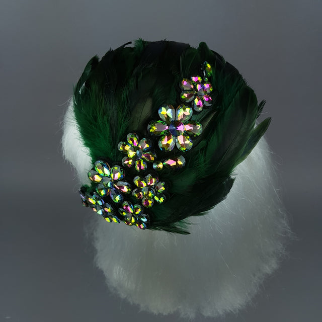 "Plume in Green" Vintage Inspired Feather Jewel Fascinator Hat